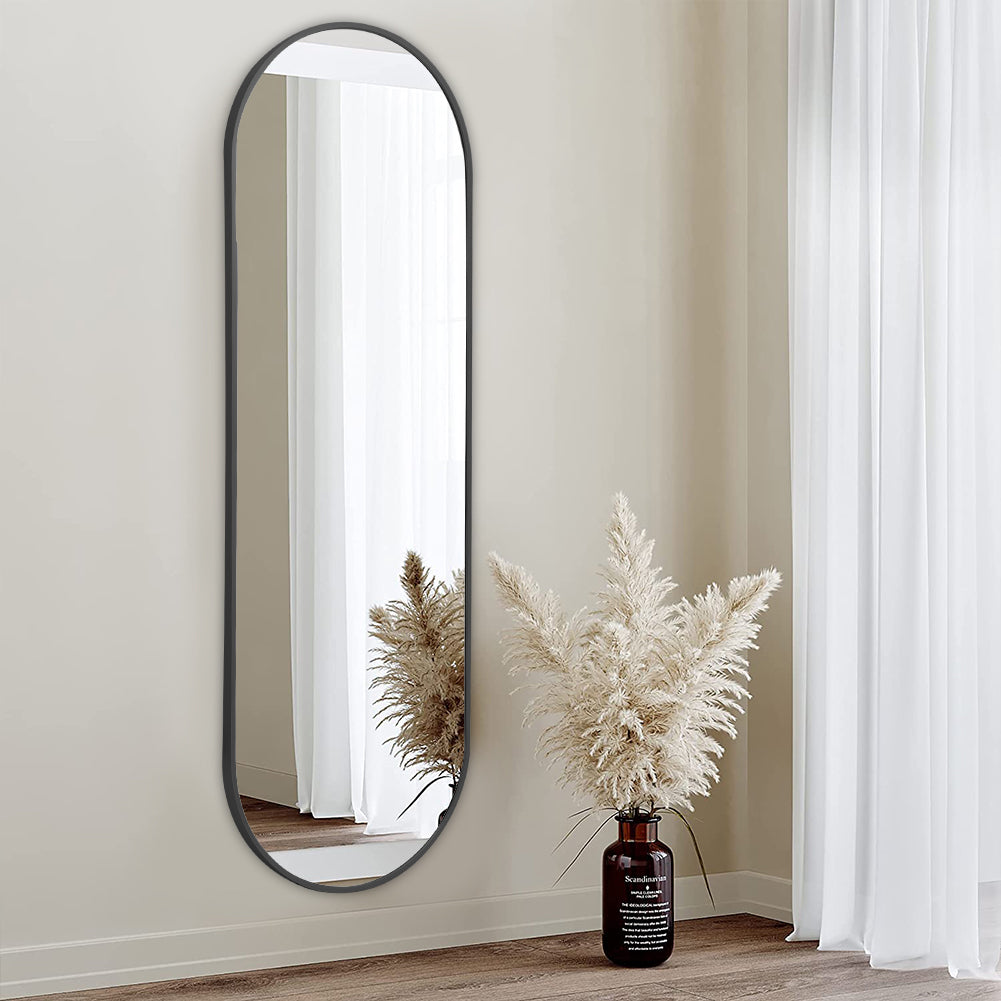 40x120cm Modern Oval Metal Full Length Wall Mirror | Black