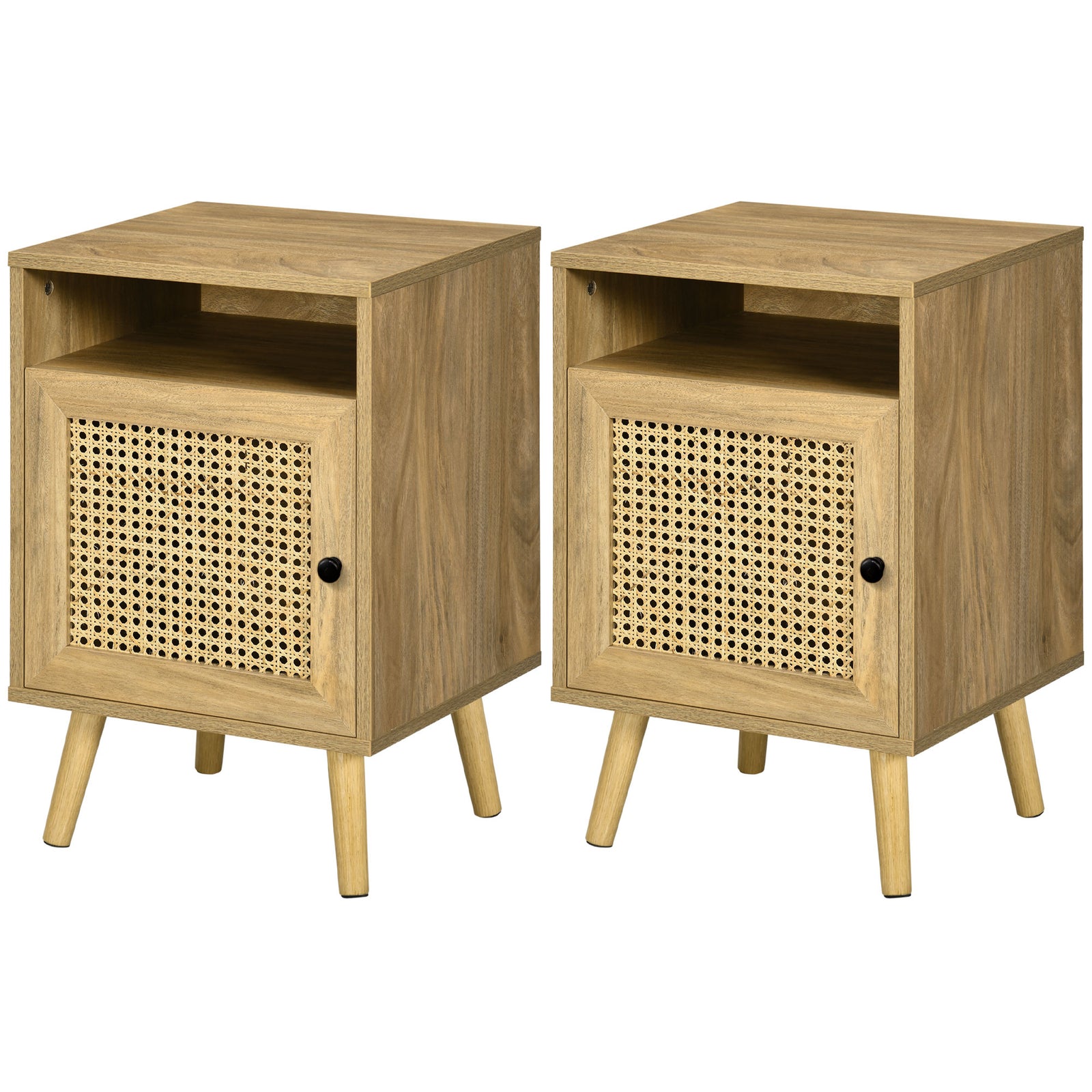 Set Of 1/2 Nightstand Rattan Bedside Table With Cabinet | Set of 2 | Natura