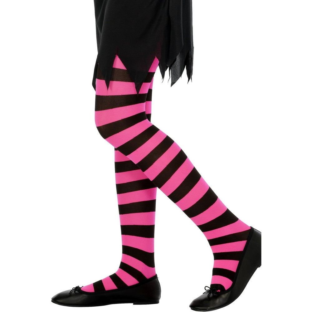 Tights, Black & Fuchsia, Age 6-12
