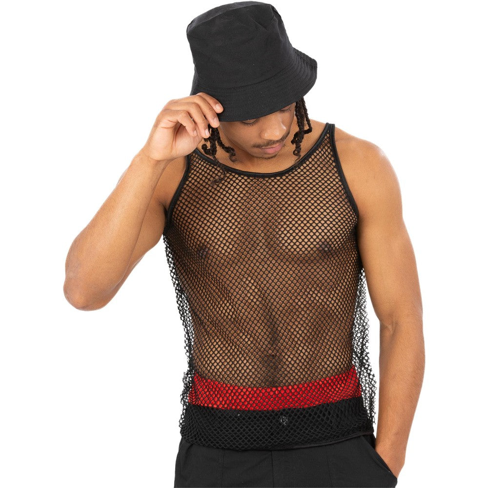 90s Unisex String Vest, Black | Large/Extra Large