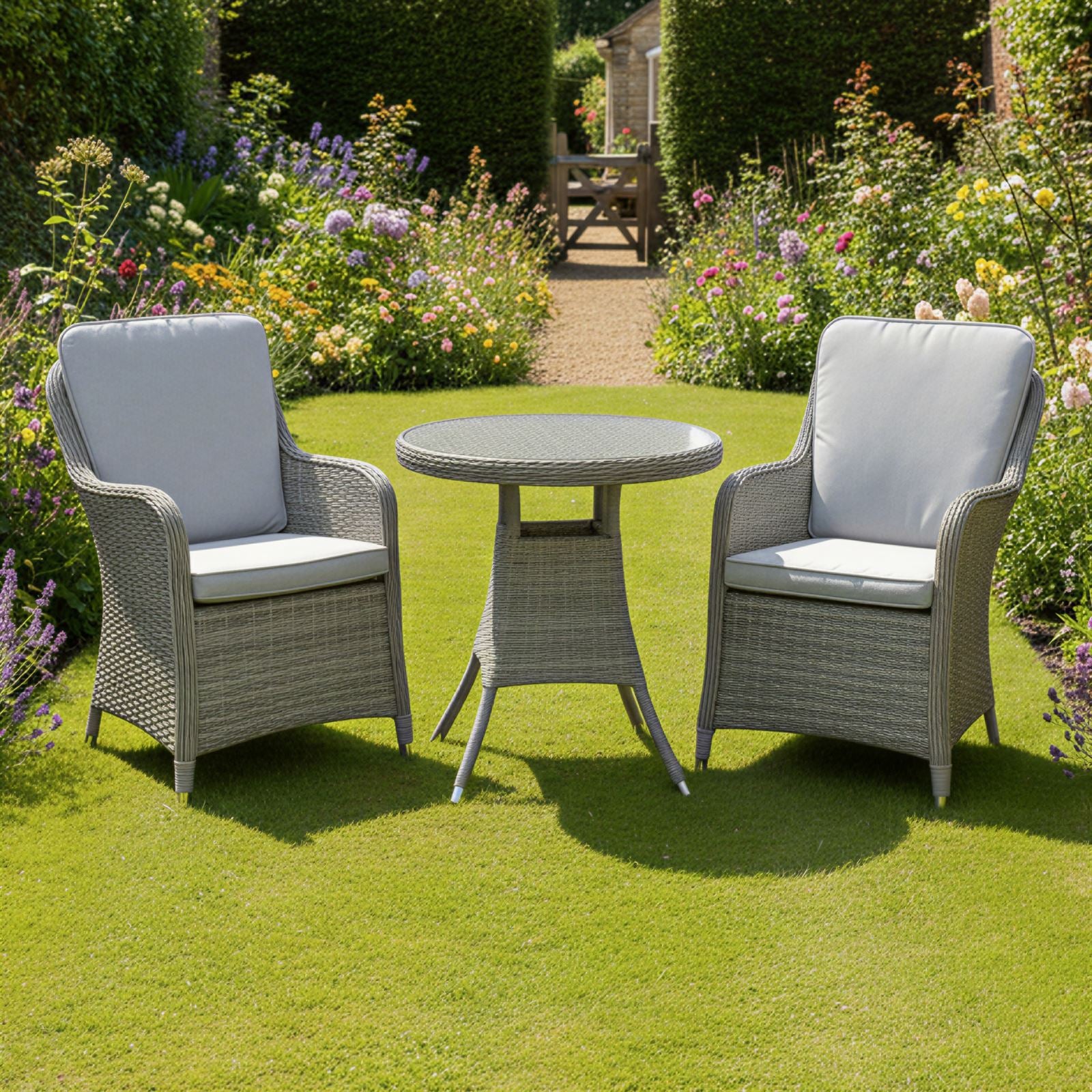 Hampton Rattan 2 Seat Bistro Set In Dove Grey | 2 Seat | Light Grey