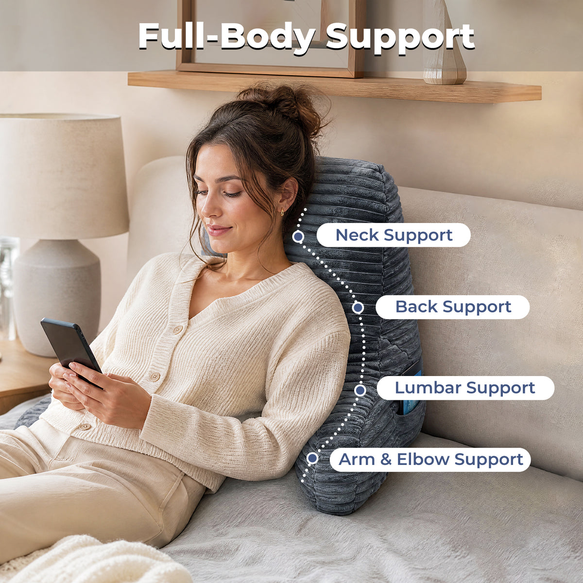 Lavio Backrest Reading Pillow Lumbar Support Arm Seat Cushion Machine Washable