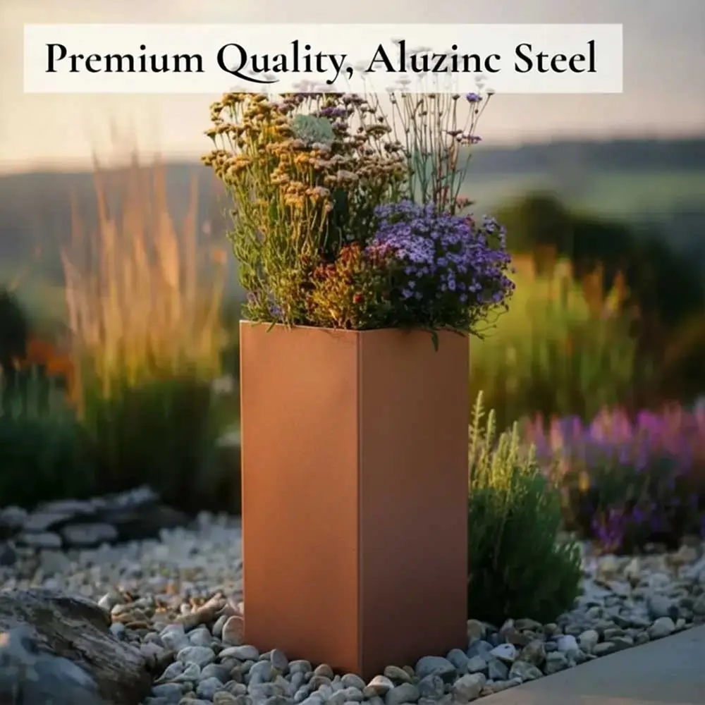 Zinc Galvanised Tall Square Planter | 32cm x 32cm x 75cm | Copper