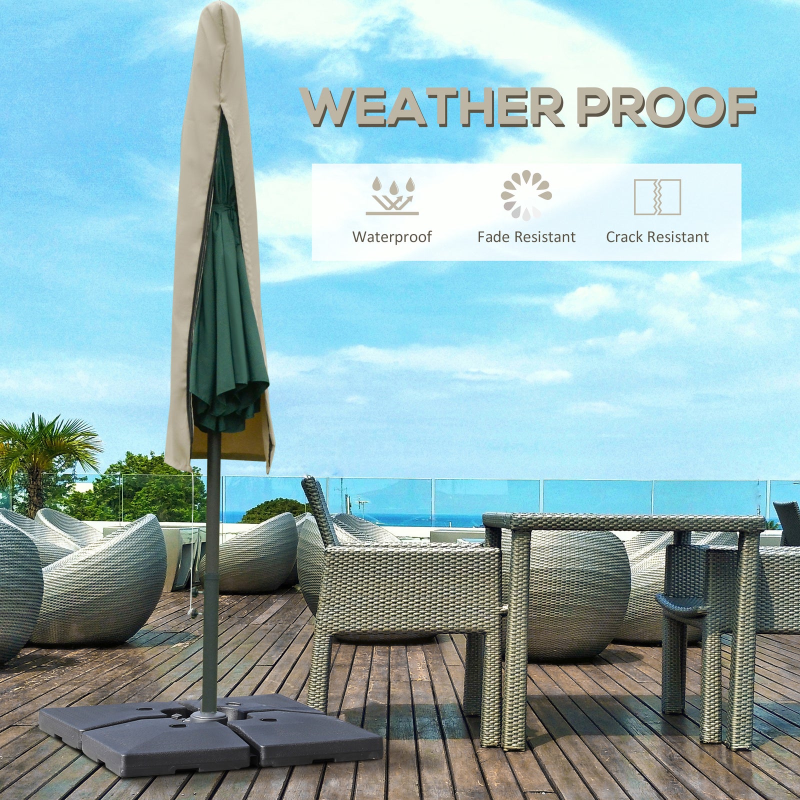 Garden Parasol Cover For 2-4m Outdoor Umbrella Uv Protector | Khaki