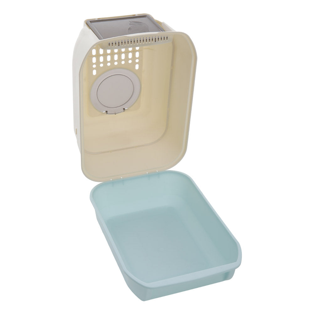 Large Hooded Top Entry Cat Litter Box With Scoop | Sky Blue