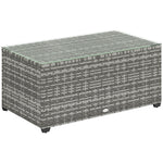 Outdoor Coffee Table, Glass Top Rattan Side Table | Light Grey