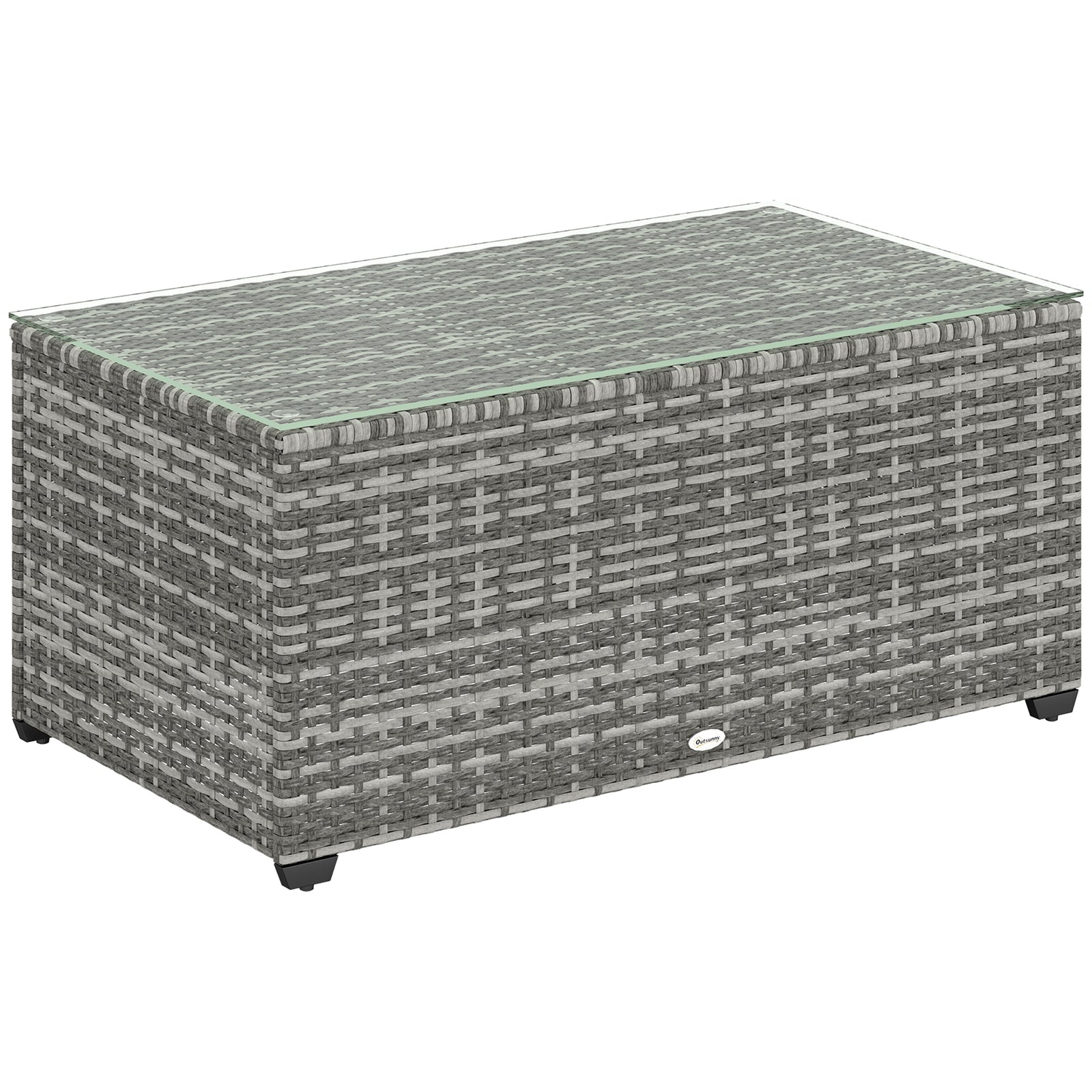 Outdoor Coffee Table, Glass Top Rattan Side Table | Light Grey