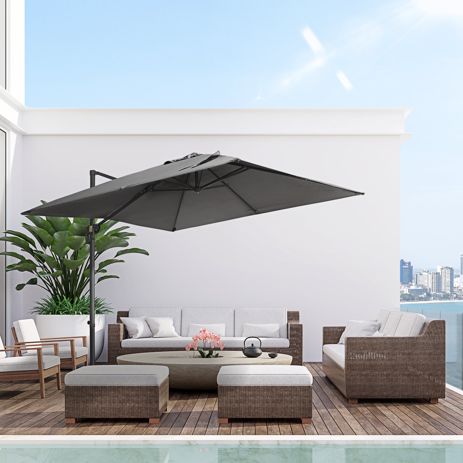 2.7x2.7m Cantilever Parasol W/ 360° Crank Handle Tilt | Dark Gray