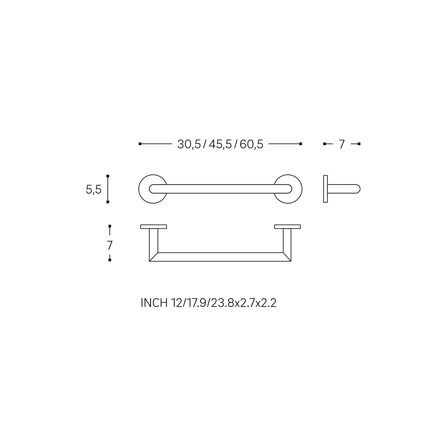 Towel Rail, Self-adhesive, Polished Chrome, 60,5 Cm. Collection Duo Round