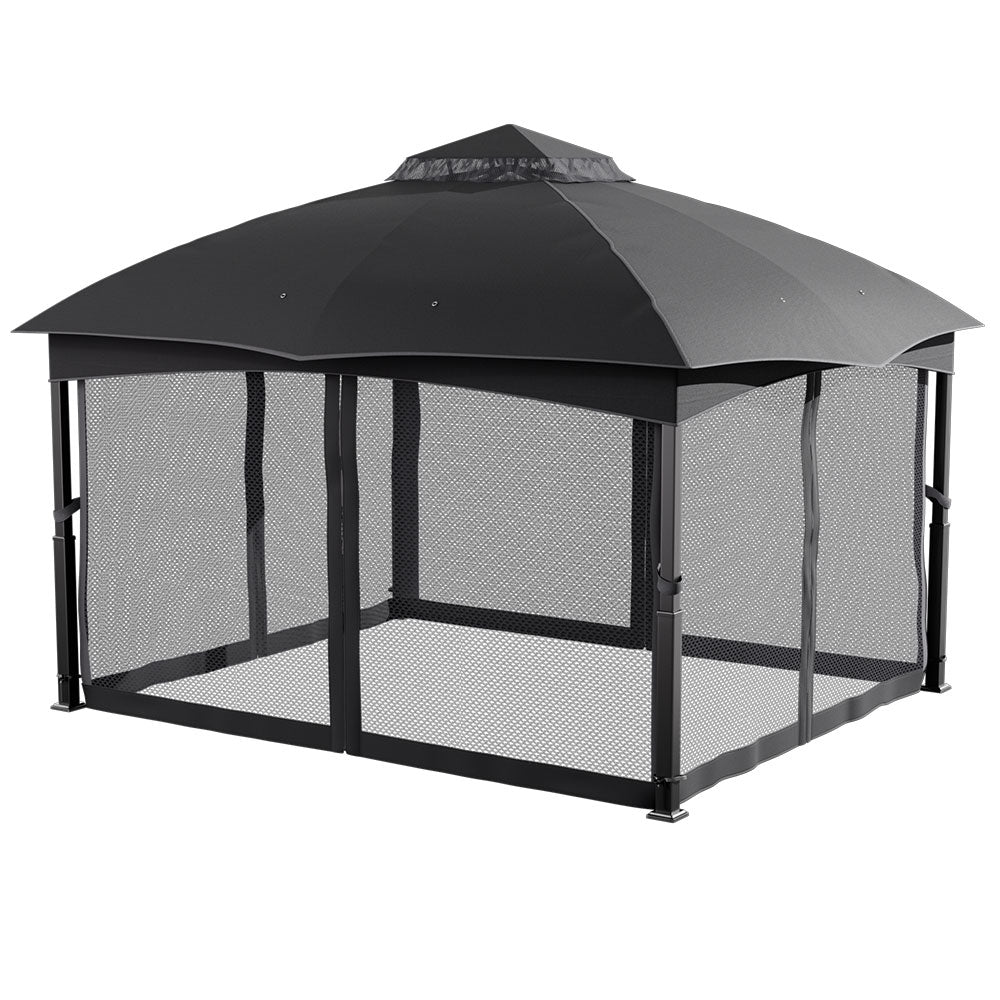 4x3.25m Outdoor Garden Gazebo with 4-Side Netting, Steel Frame Canopy Shelter