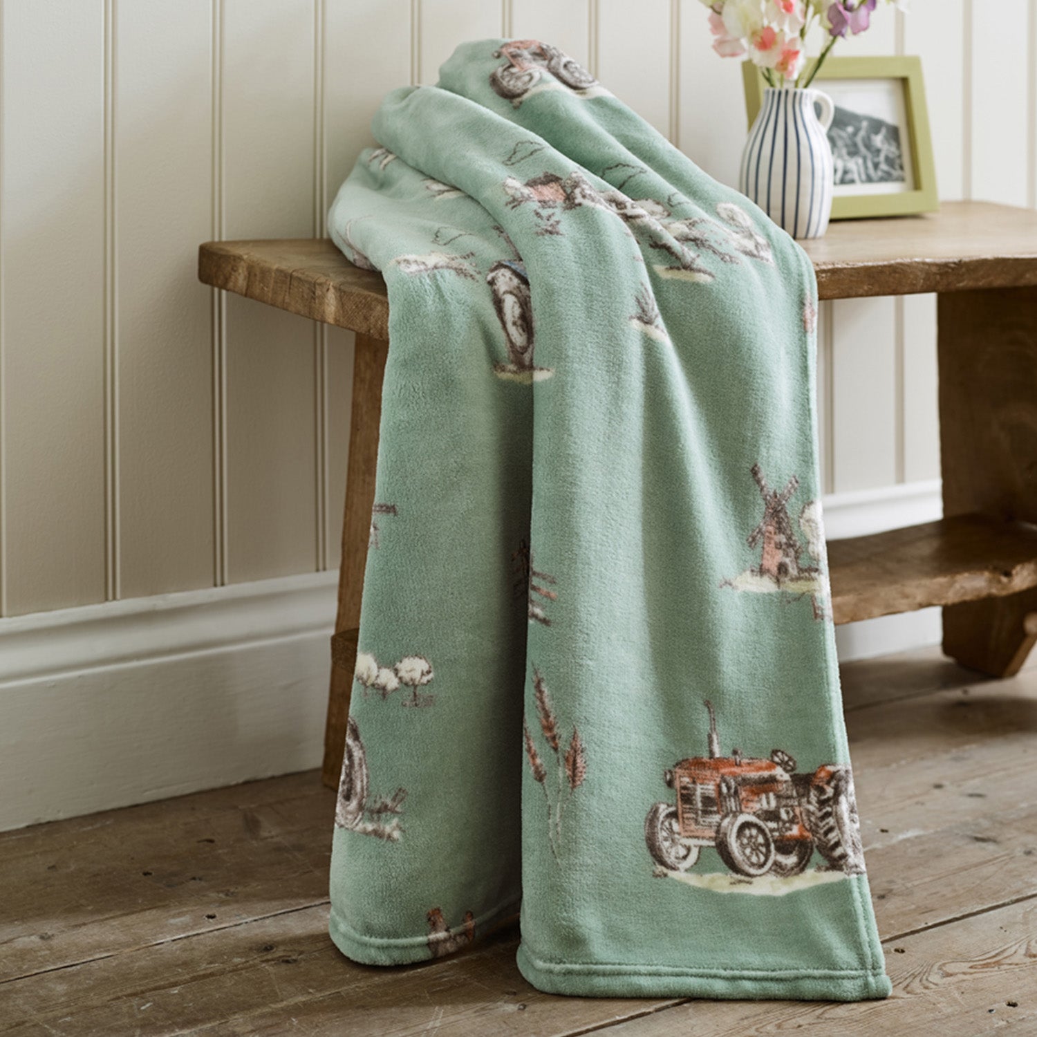 Deyongs Supersoft Lane To Fliston Countryside Print Coral Coral Fleece Throw