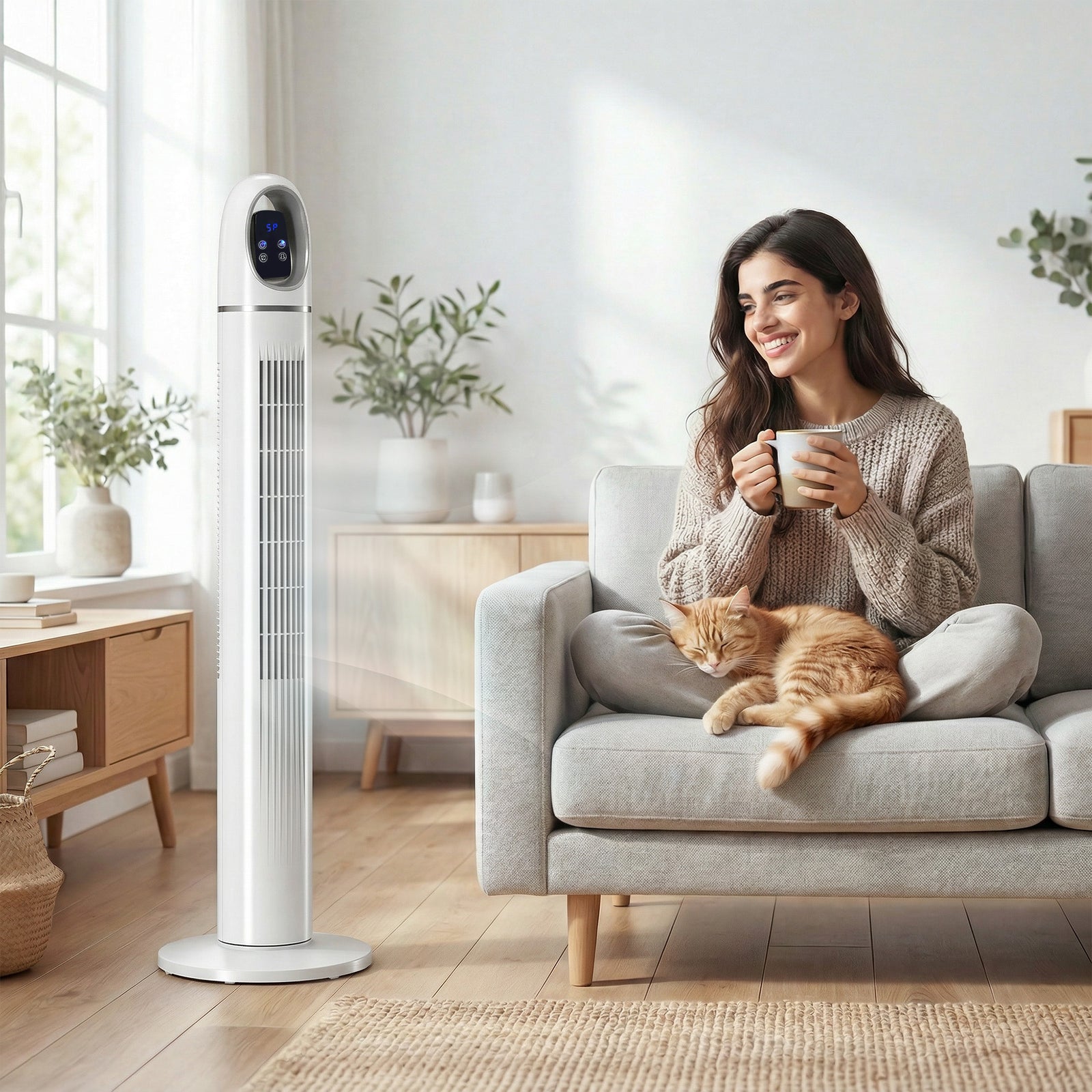 HOMCOM Tower Fan For Bedroom, Standing Floor Fan With 70° Oscillating