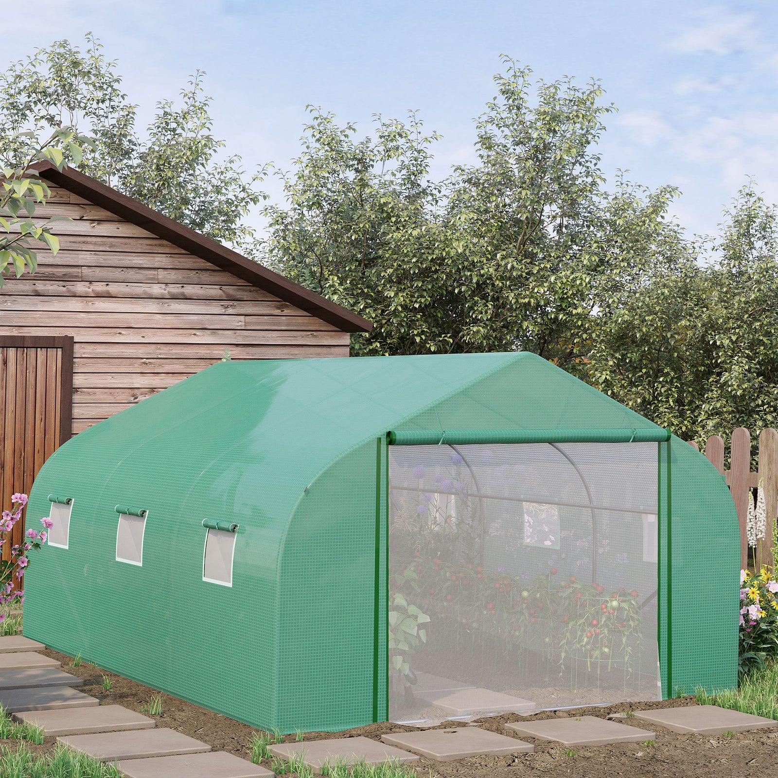 4.5x3x2m Tunnel Greenhouse W/ Roll Up Door