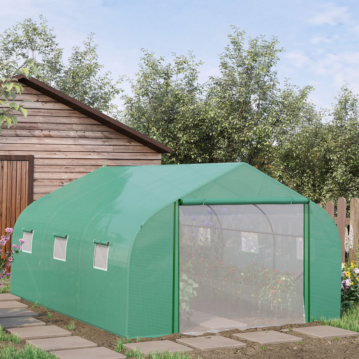4.5x3x2m Tunnel Greenhouse W/ Roll Up Door