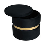 Upholstered Storage Ottoman Foot Rest With Gold Metal Ring 40cm Dia | Black