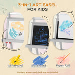 Double-sided Art Easel For Kids W/ Paper Roll, Storage Baskets | Gray
