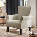 Armchair Upholstered Modern Accent Chair With Wood Legs | One Size | Beige
