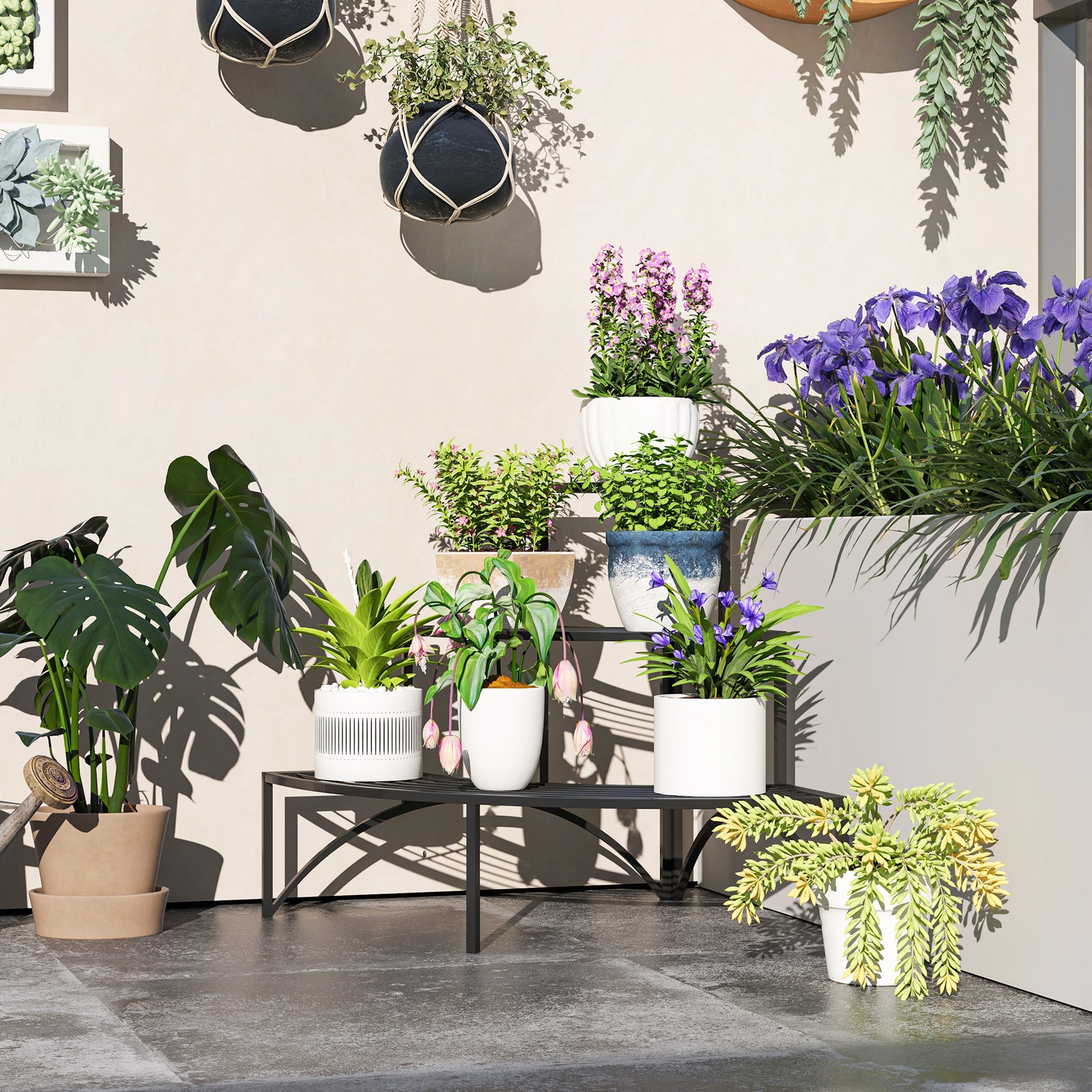 3 Tier Metal Corner Plant Stand For Garden Balcony Patio