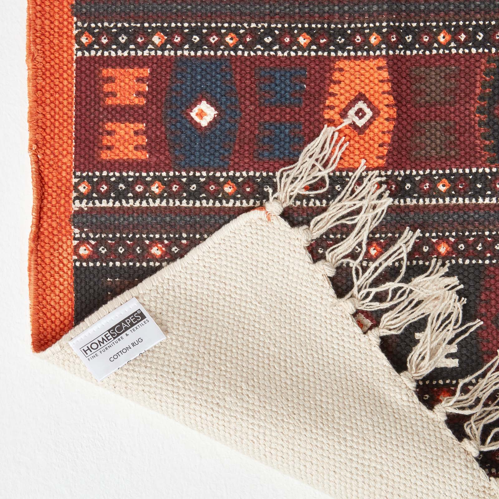Terracotta, Black And Brown Cotton Kilim Rug | 120cm x 80cm | Terracotta