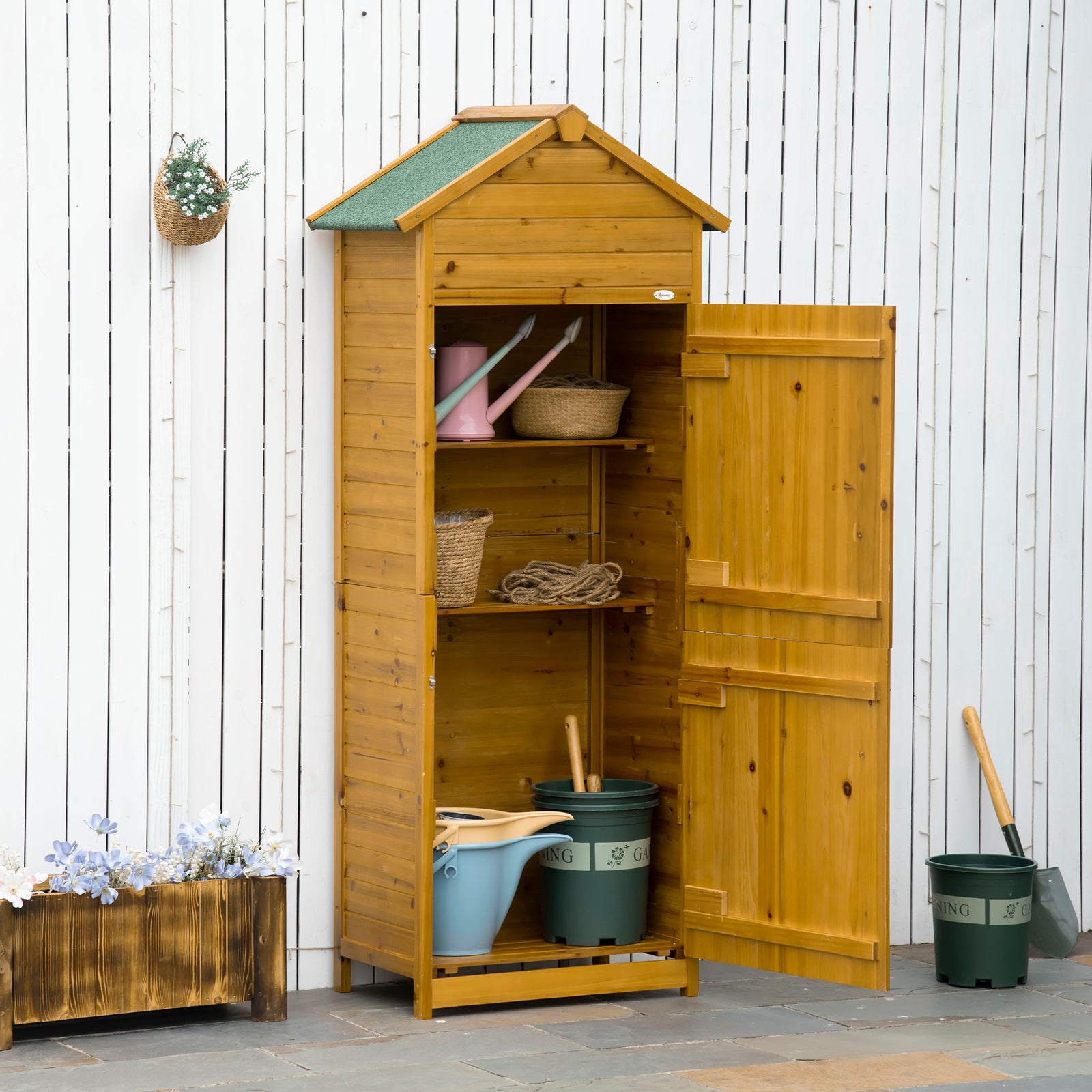 Wood Garden Storage Shed Tool Cabinet With Felt Roof | Natura