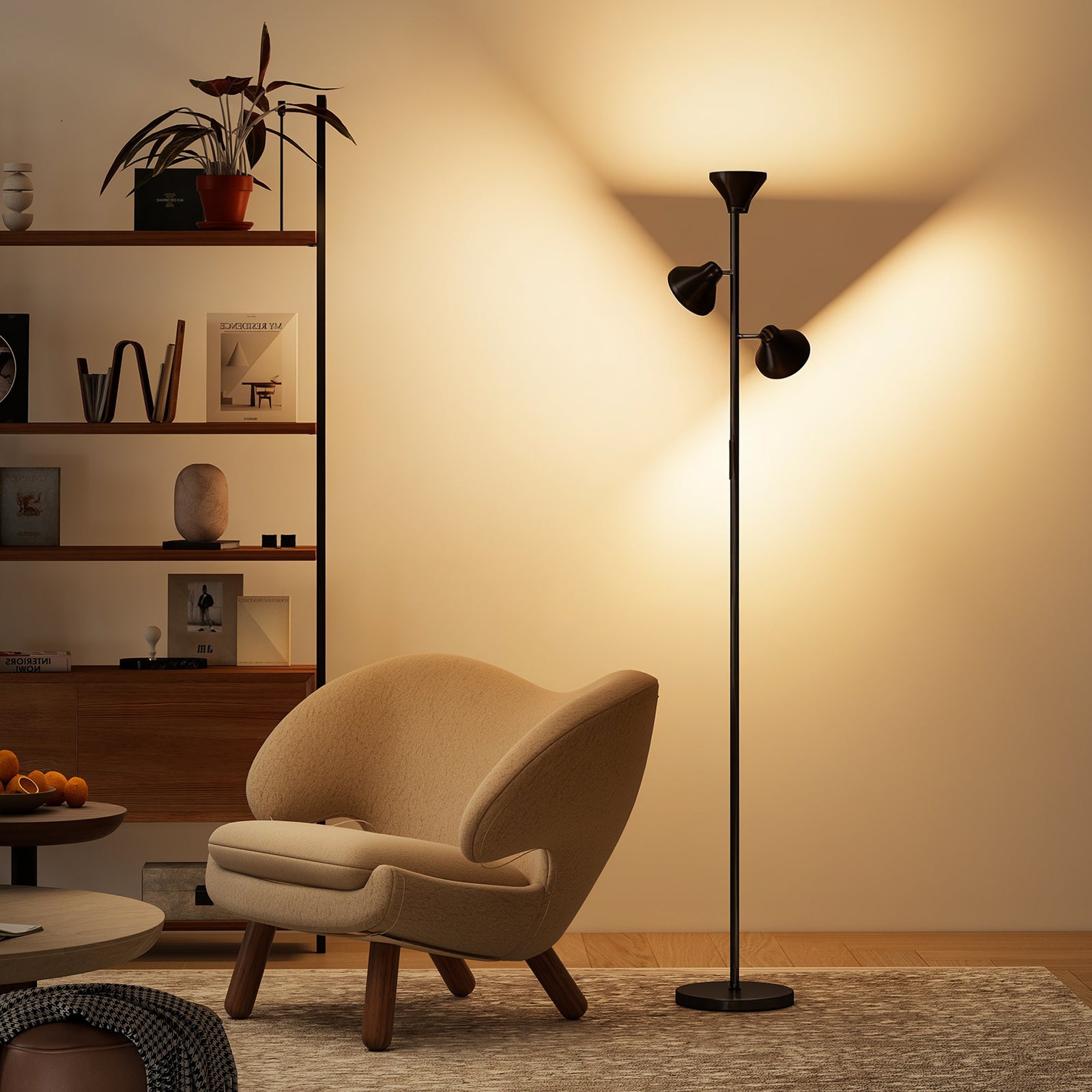 HOMCOM Rgb Floor Lamp With 3 Rotatable Head, Modern Standing Lamp, Black