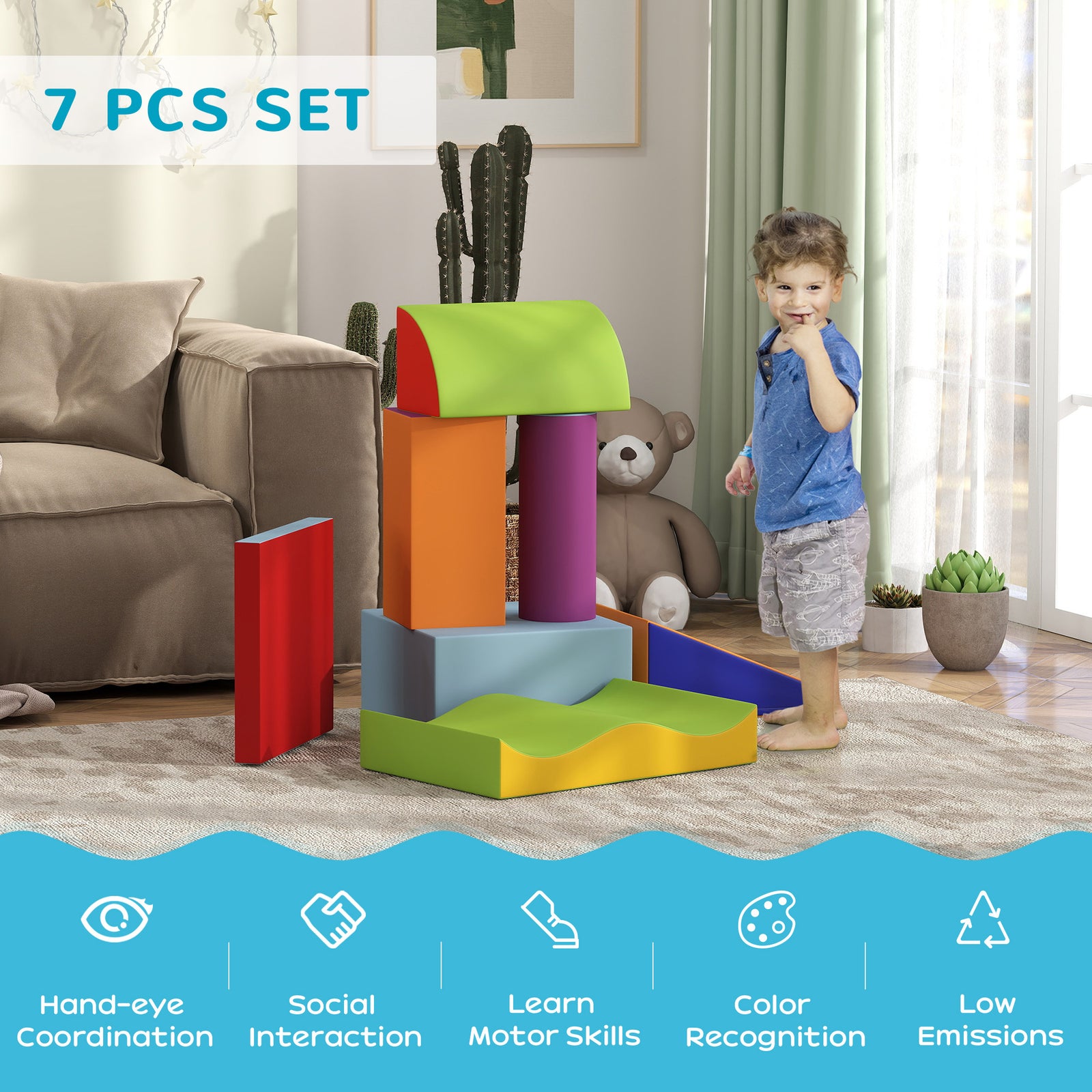 7 Pcs Kids Soft Foam Puzzle Play Blocks Set Learning Toy | Orange