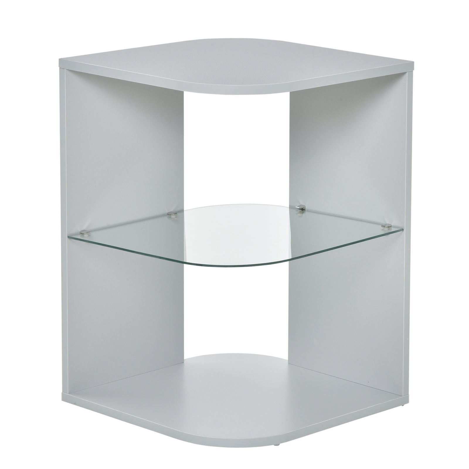 Side Table Three Layer Bedside Table Nightstand W/ 2 Shelves | Gray