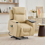 Byron Electric Riser Recliner Chair With Massage And Heat, Drink Cooler, Table | Cream