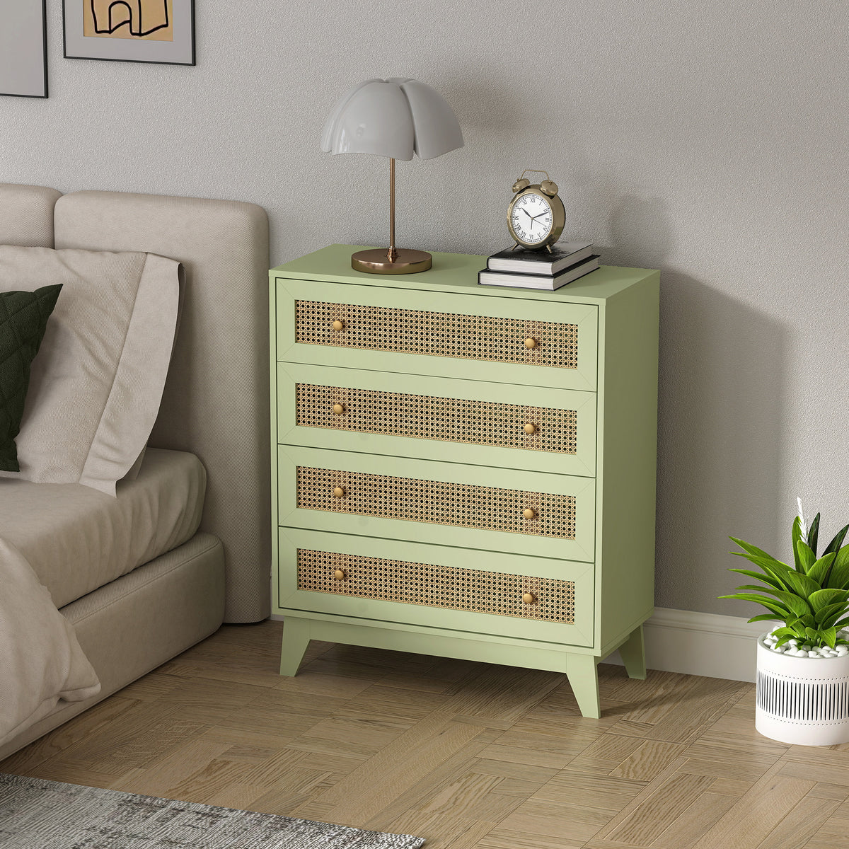 HOMCOM Rattan Chest Of Drawers, 4 Drawer Unit Storage Organiser For Bedroom