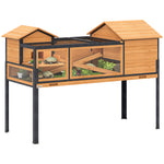 PawHut Wooden Tortoise House With Stand Legs, Observation Windows, Yellow