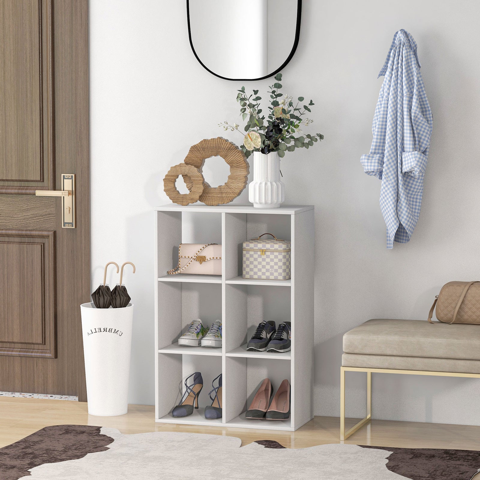 Storage Cabinet Bookcase 6 Cube With Shelves Home Office | One Size | White