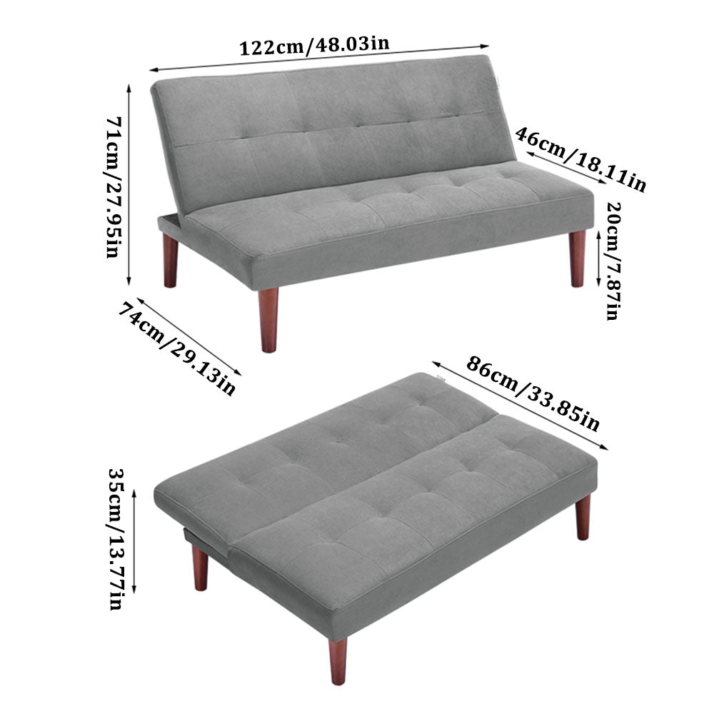 Small Modern 2-seater Padded Convertible Sofa Bed With Wooden Legs | Grey
