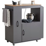 Kitchen Trolley On Wheels, Rolling Kitchen Cart With Power Outlet | Grey