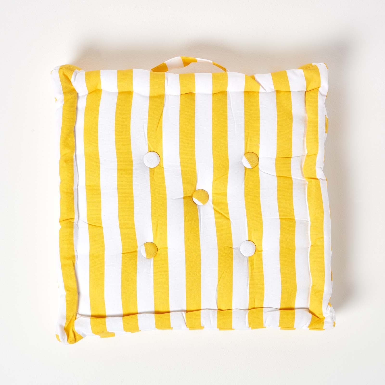 Cotton Thick Striped Floor Cushion | 40cm x 40cm | Yellow