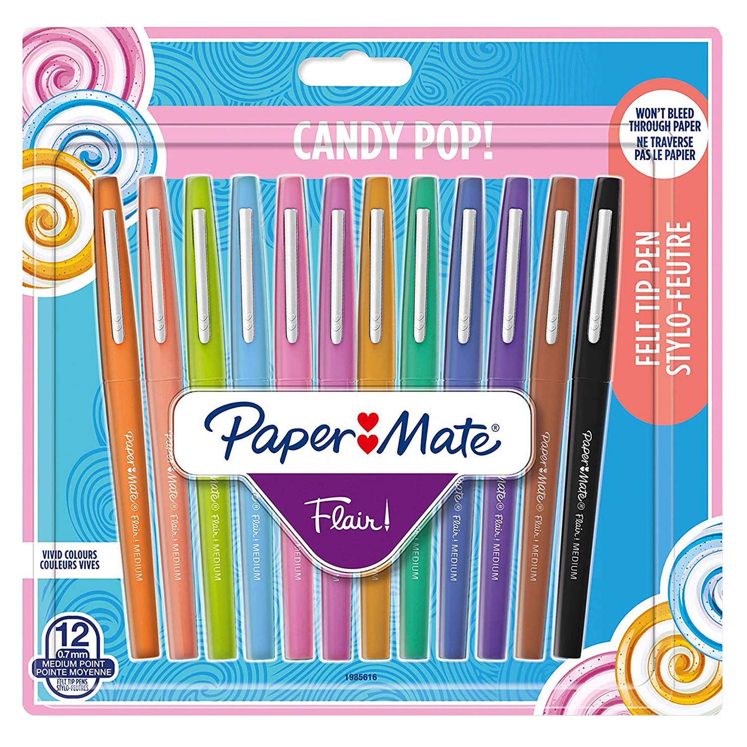 Pens Flair Felt Tip 0.7mm Mediumpoint Assorted Candy Pop Colours 12pc