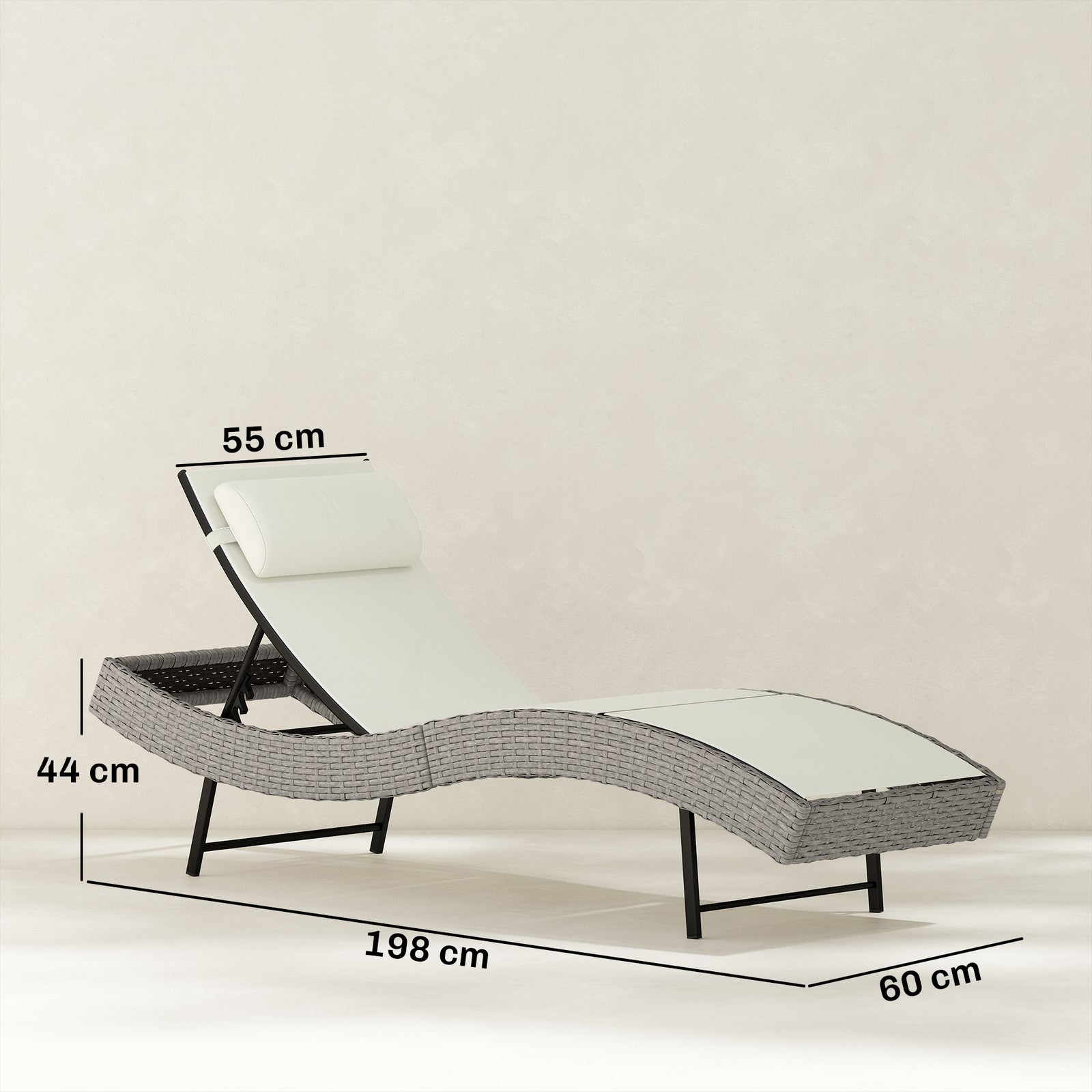Rattan Sun Lounger With 5 Position Back, Texteline Seat | Cream