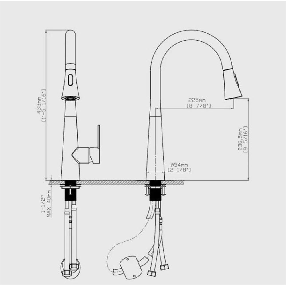 Bath Plus TB+ Kitchen Sink Tap With Pull-out Spray And Swivel Spout