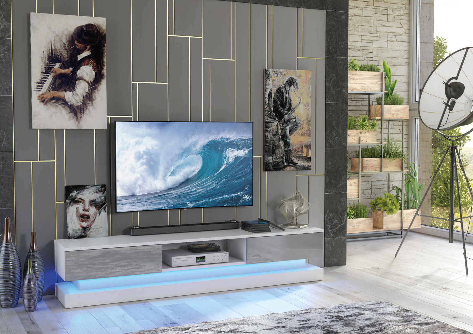 Bloom Tv Unit 180cm With Led Lights | Grey