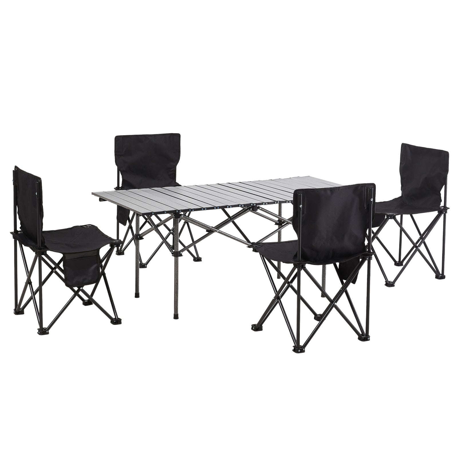 Set Of 5 Portable Folding Camping Table And Chair Set – Lightweight And Compact Outdoor Furniture | Grey