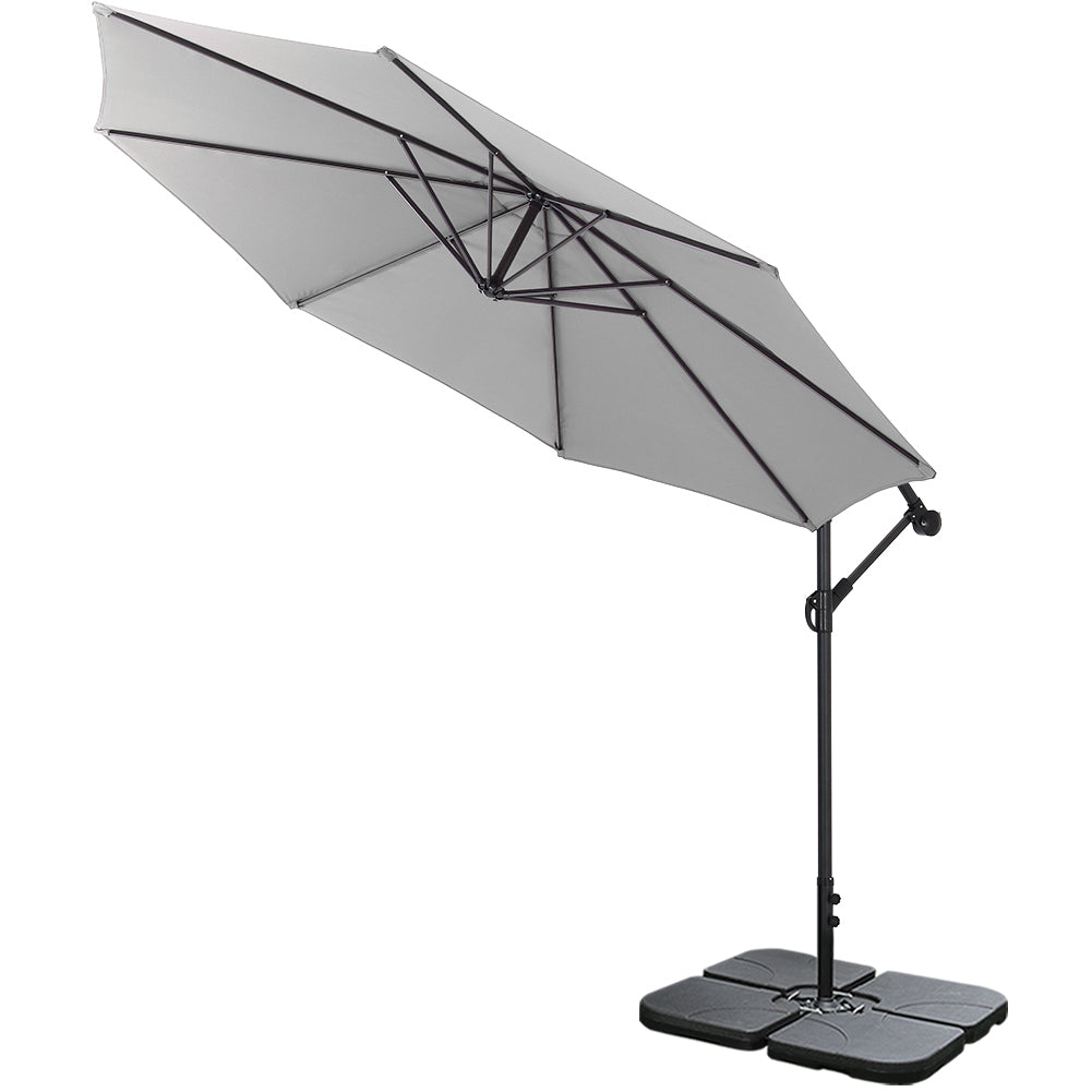 3m Banana Cantilever Patio Parasol For Outdoor Sunshade And Rain With A Cross Base And A Square Base | One Size | Light Grey