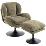 Chenille Lazy Chair With Ottoman, 360 Swivel | Dark Green
