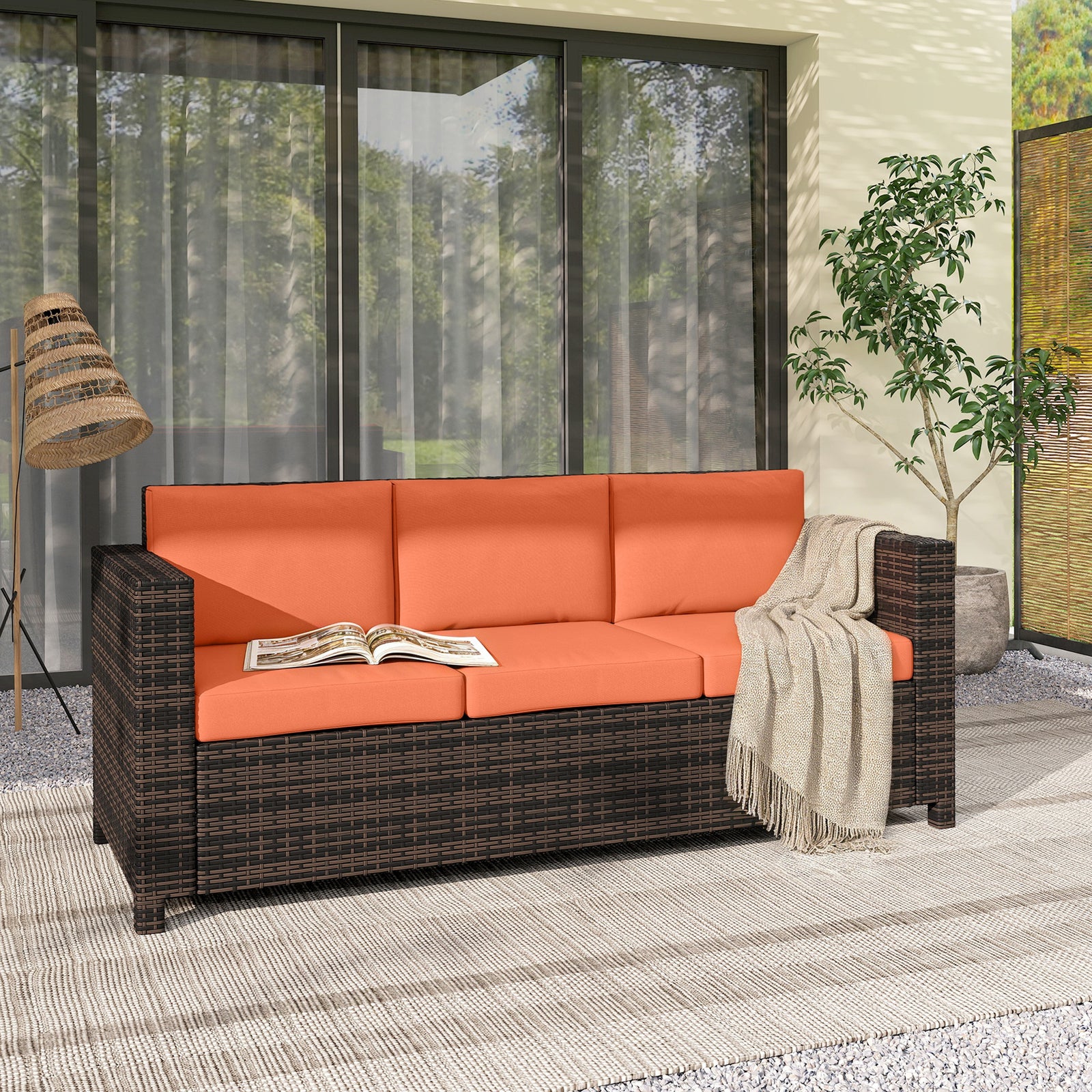 Rattan Wicker 3-seater Sofa Chair Patio Furniture | Orange