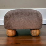 Solid Mango Wood Mocha Faux Fur Nordic Footstool