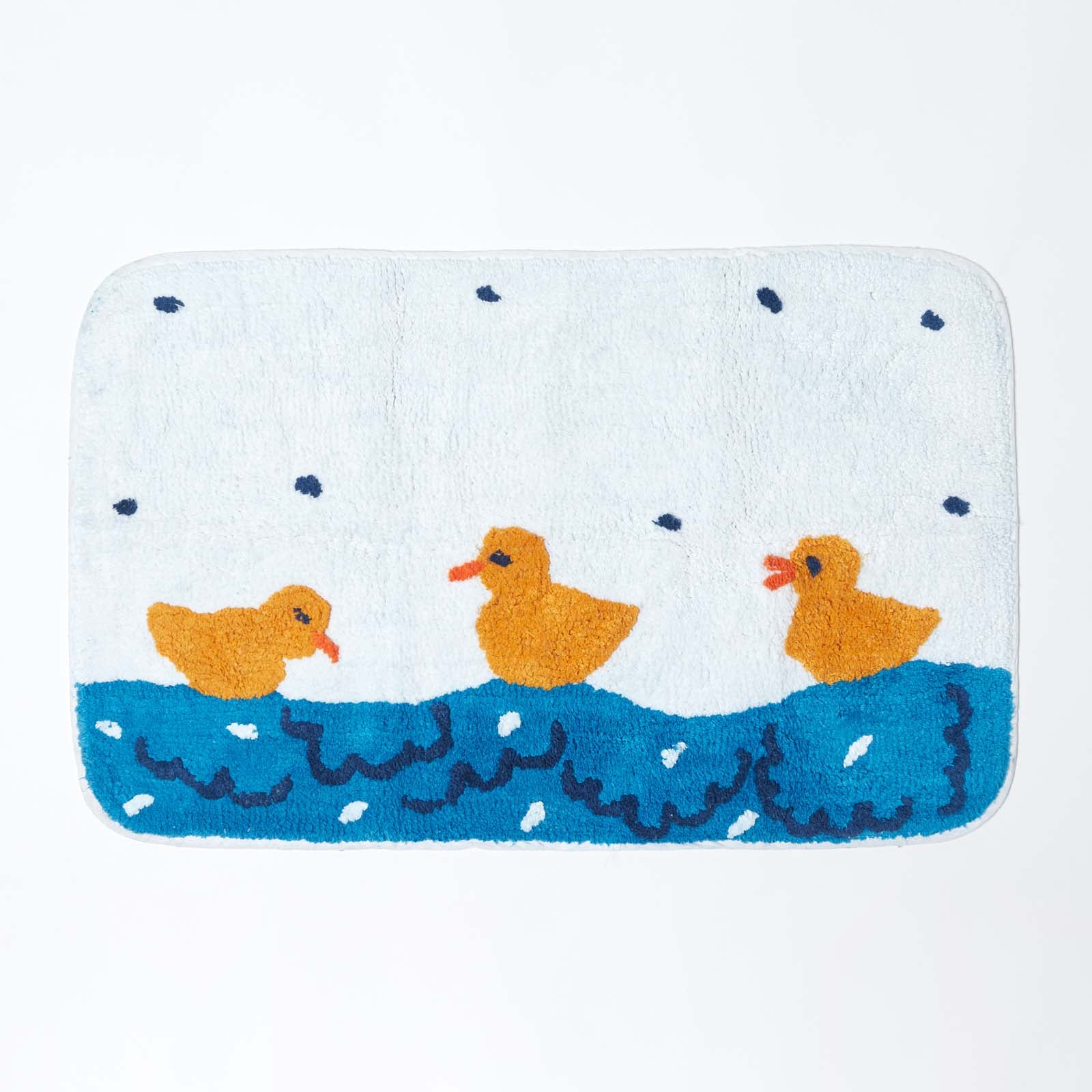 Non Slip 100% Cotton Duck Pond Bath Mat | Bath  Pedestal Set | Blue & White