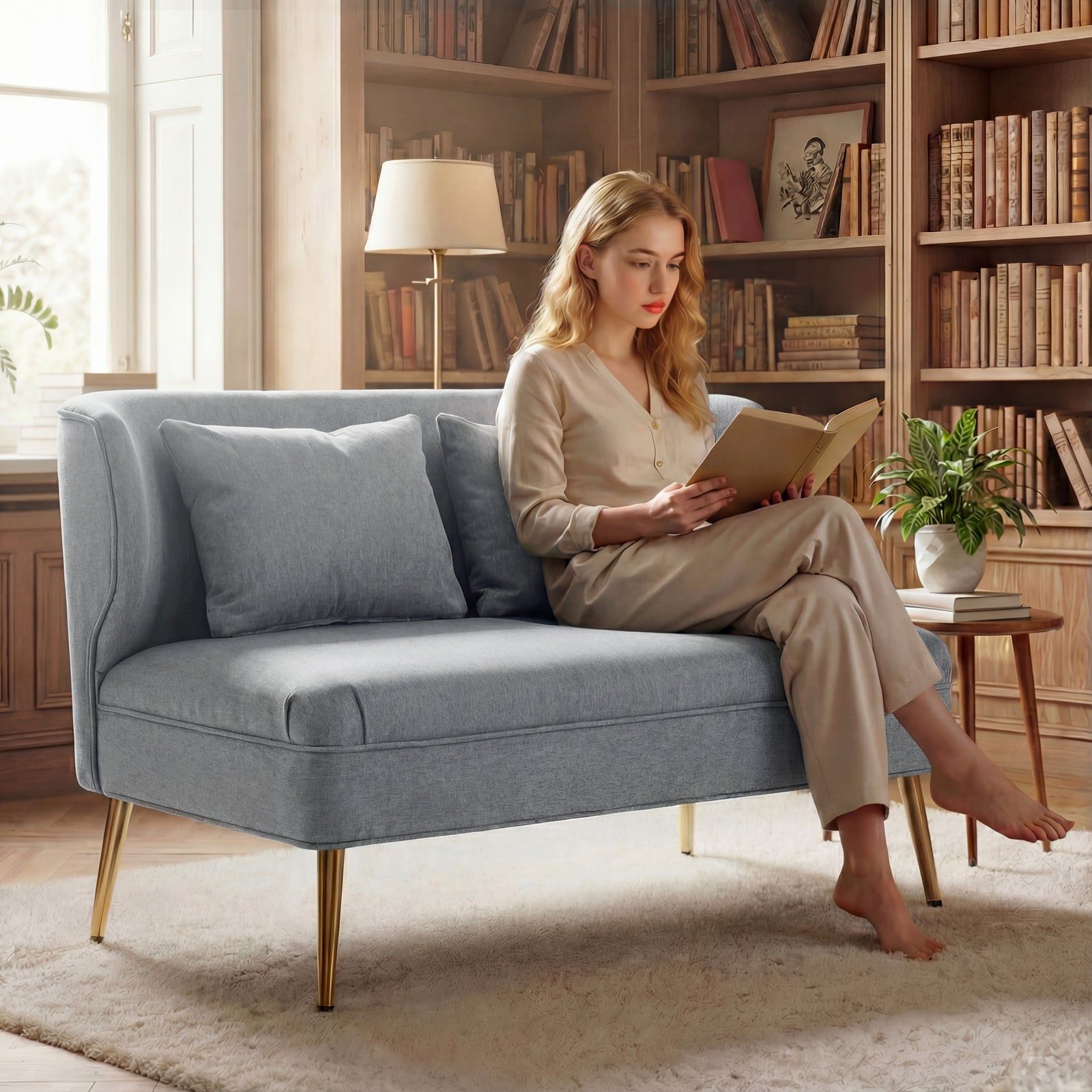 2 Seater Sofa, Small Sofa With Wing Back, Thick Seat | Light Grey