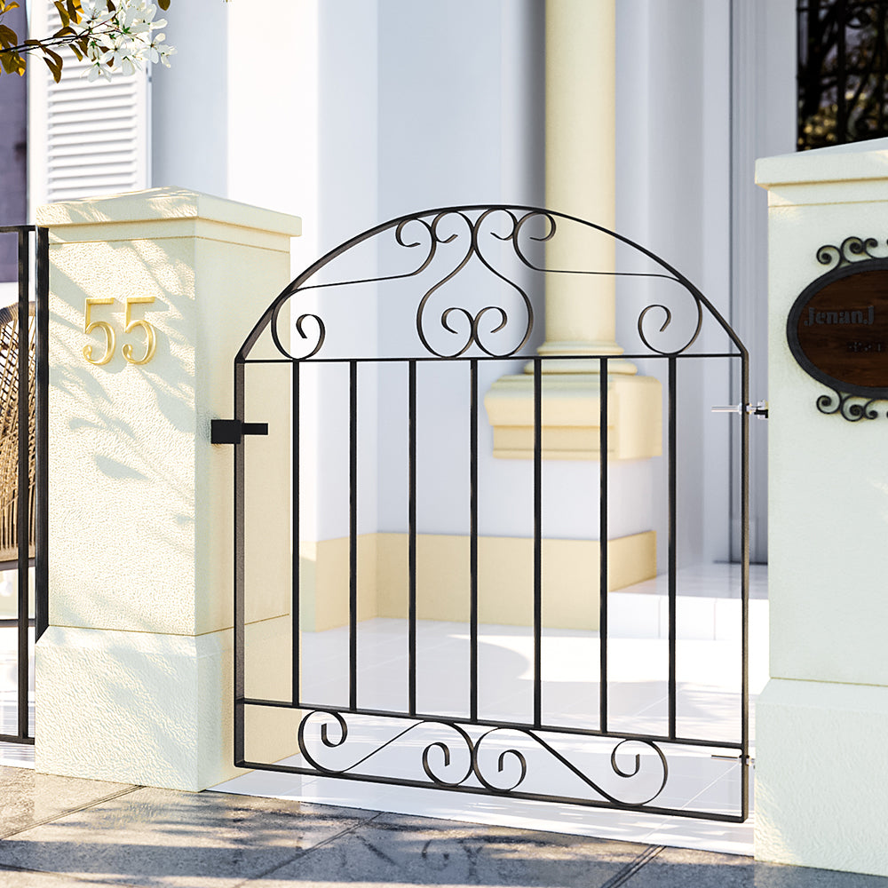 85 W×90cm H Modern Metal Garden Gate Fence Gate Metal Entry Gate With Scroll Design
