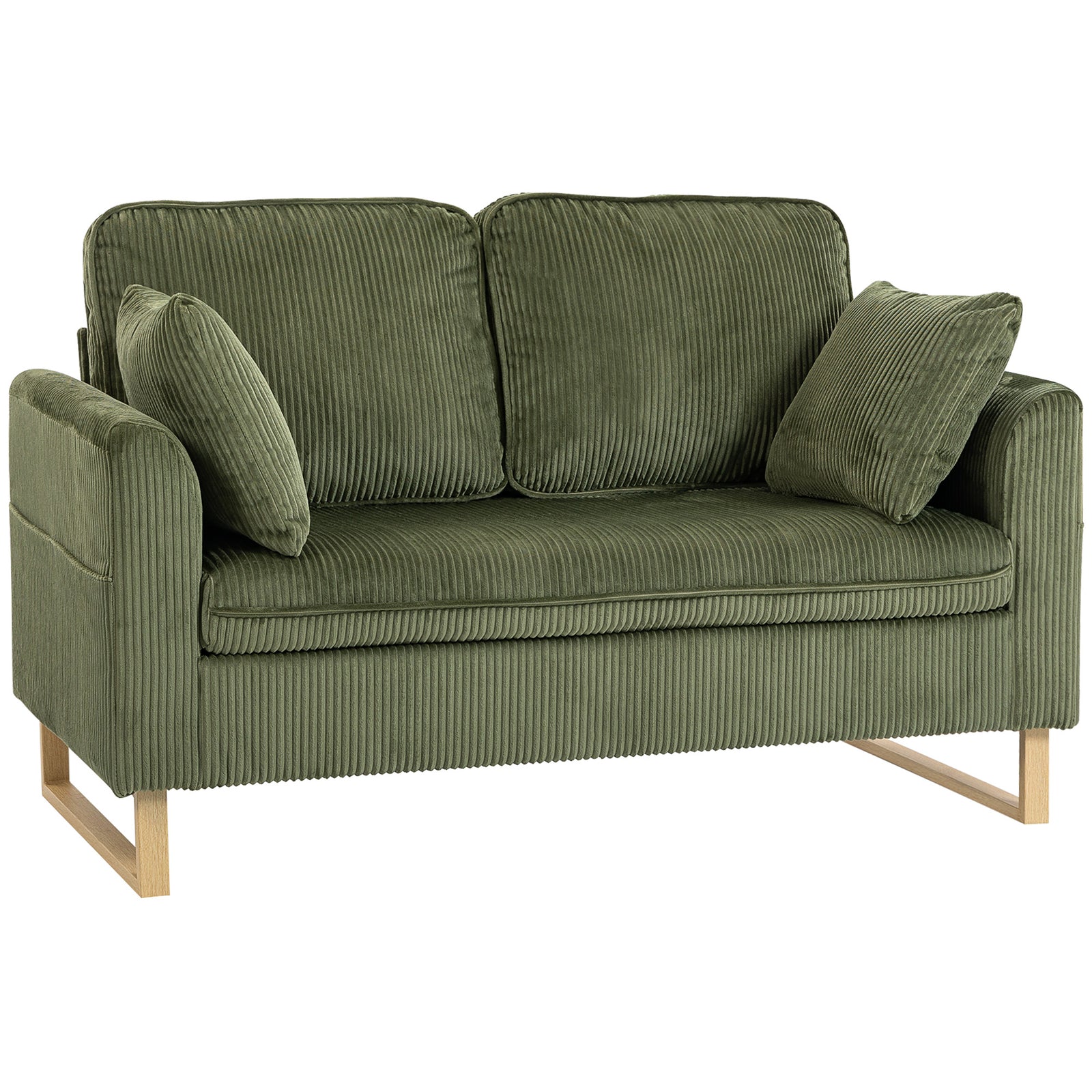 2 Seater Sofa, Corduroy Sofa W/ Spring Cushions 2 Pillows | Green