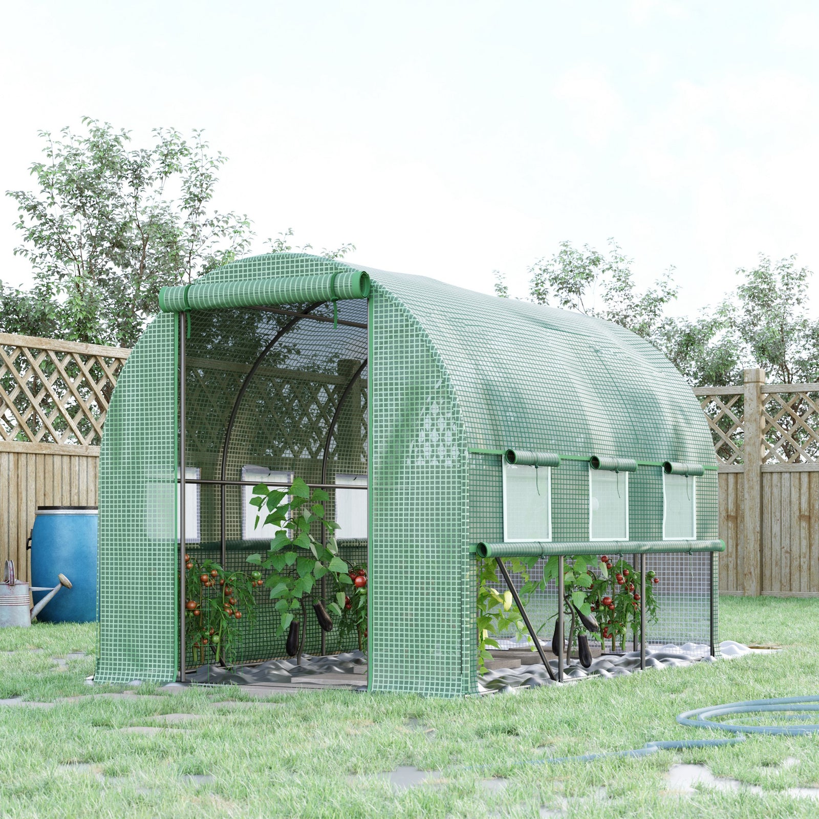 Walk-in Polytunnel Greenhouse W/ Sidewalls | Green