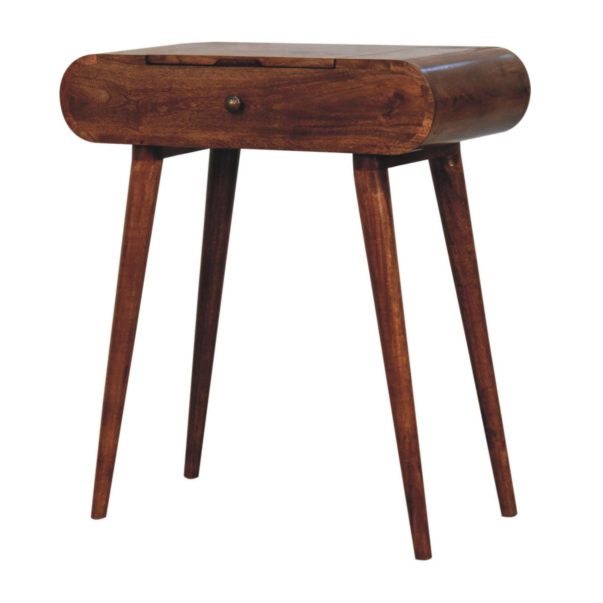 Solid Wood Mini Honey Caramel Dressing Table With Foldable Mirror