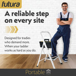 2 Step Ladder, Heavy-duty Steel Folding Home Diy Step Stool With Wide Non-slip Steps & Anti Slip Feet 150kg Capacity | 2 Step | White
